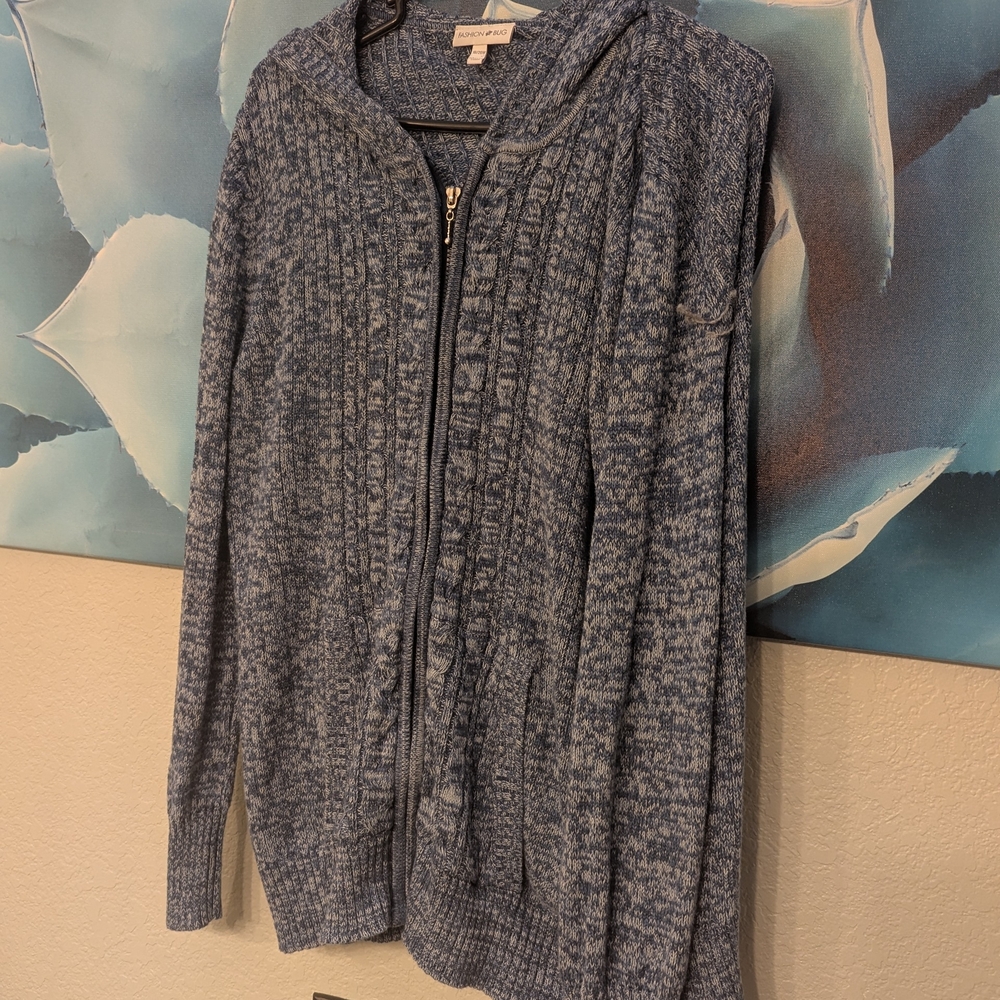 Blue Hooded Zip-Up Sweater